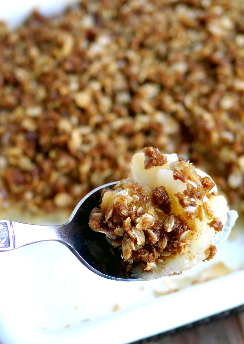 Spooning crumble.