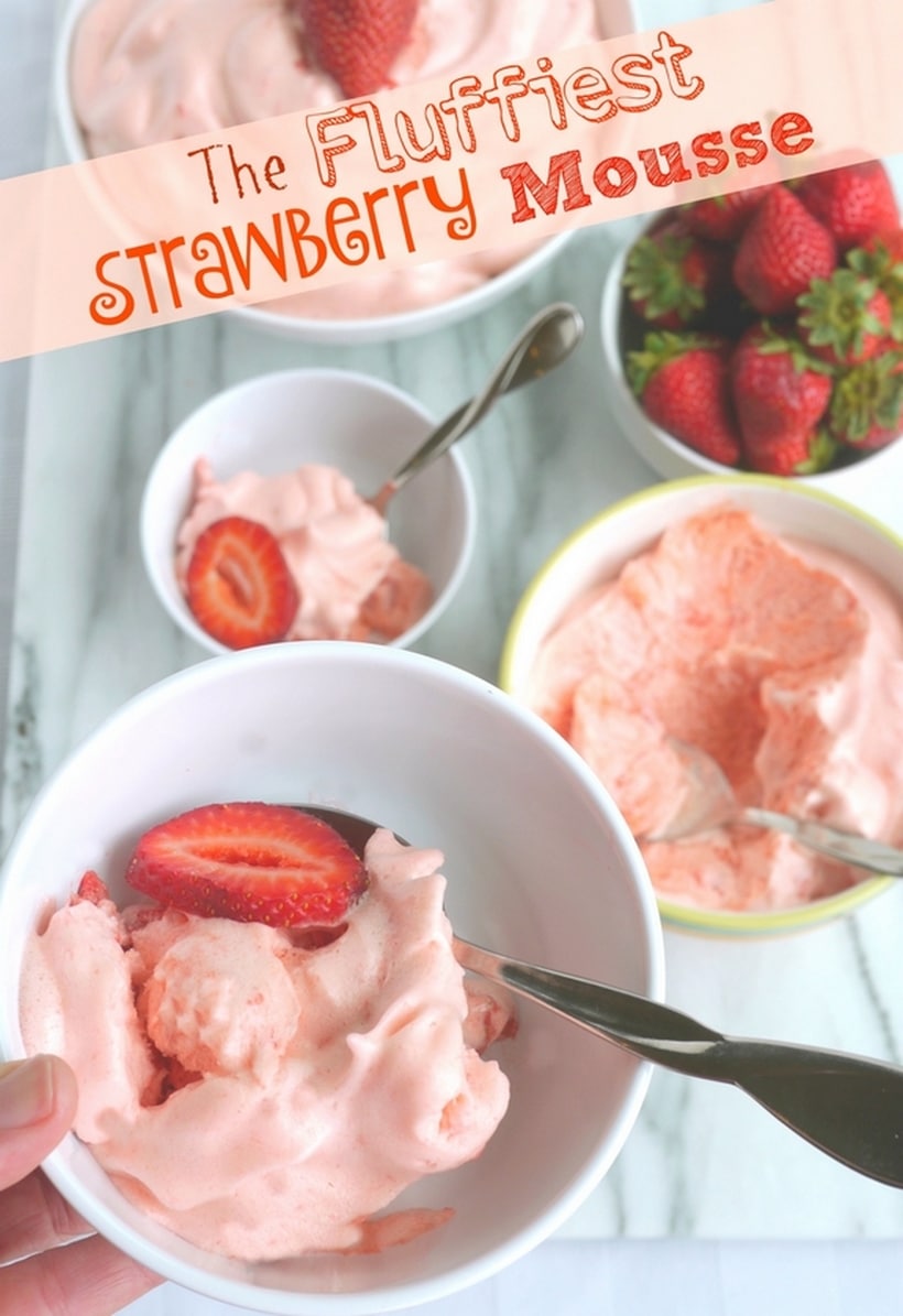 We are all so used to chocolate mousse, it honestly never dawned on me to try a different flavor. And trust me, I do love my chocolate mousse, but sometimes we all love to give something different a try. Various bowls of strawberry mousse.