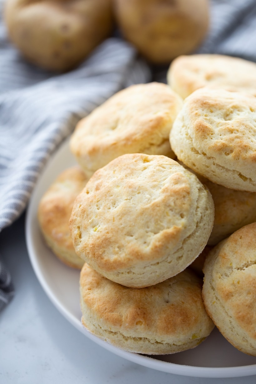 Sour cream biscuits with potato mixed in makes these made from scratch biscuits the perfect choice for a flavorful, buttery biscuit that does not require yeast or having to roll out dough! Sour Cream Biscuits