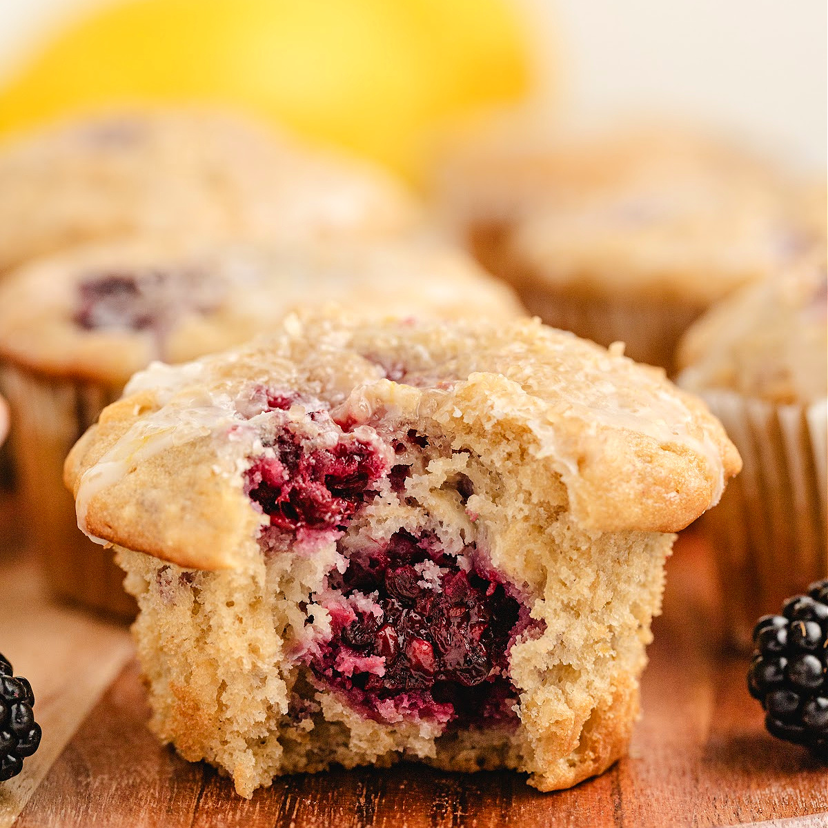 Blackberry Lemon Oat Muffins with Lemon Glaze