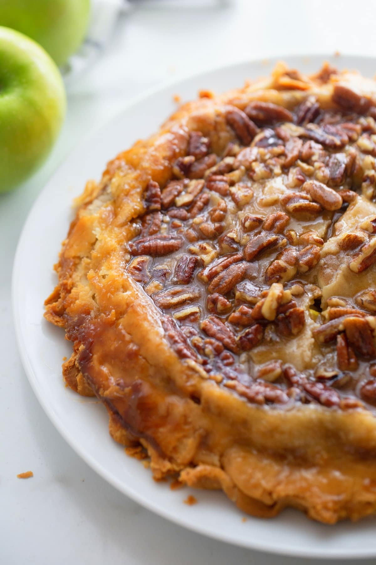upside down apple pie with brown sugar, pecand and refrigerated dough from Noble Pig.