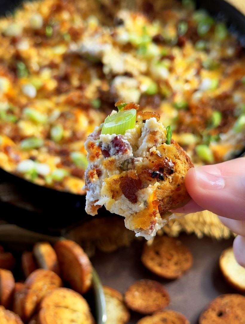 This hearty dip checks all the boxes that make a warm and creamy dip a classic - big flavor, gooey cheese and in this case, smoky bacon. cheddar bacon dip