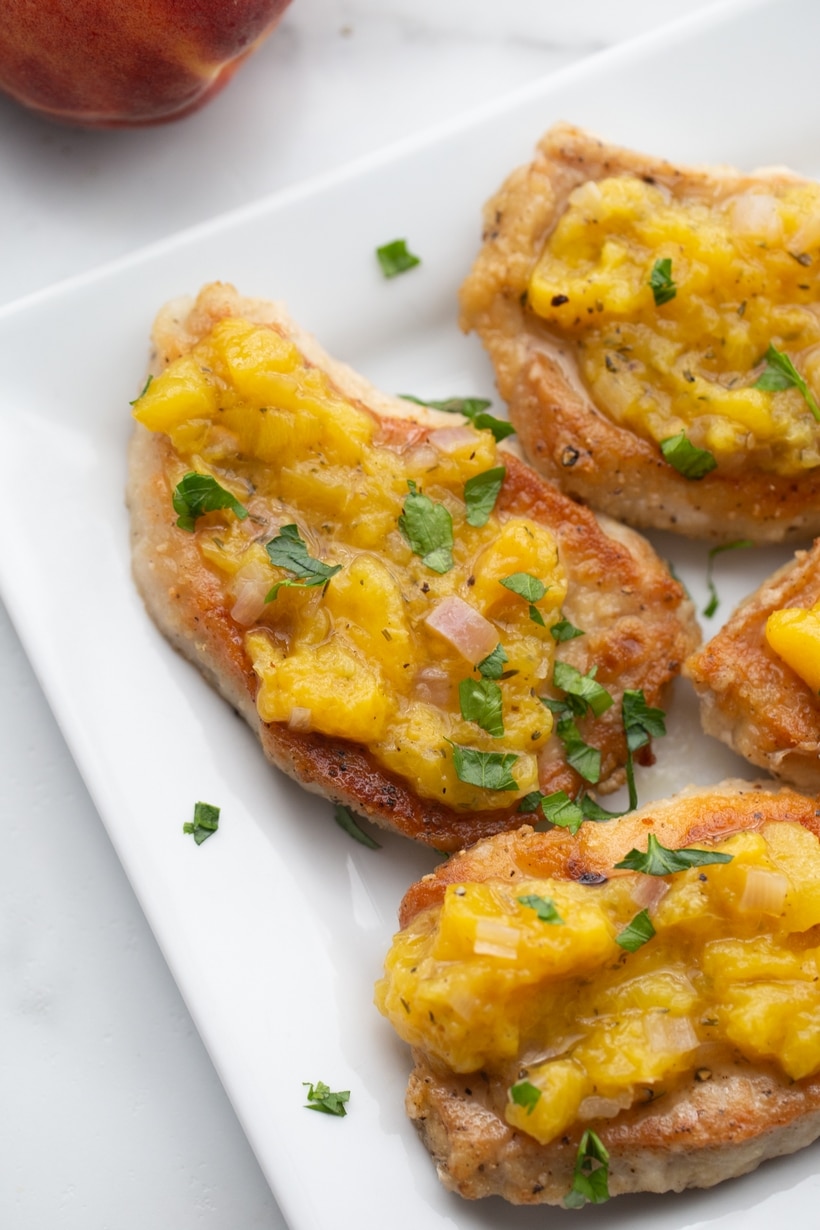 Take advantage of peach season with this quick and simple dinner of juicy pork chops with a sweet-spicy chutney you're going to love. pork chops with chutney