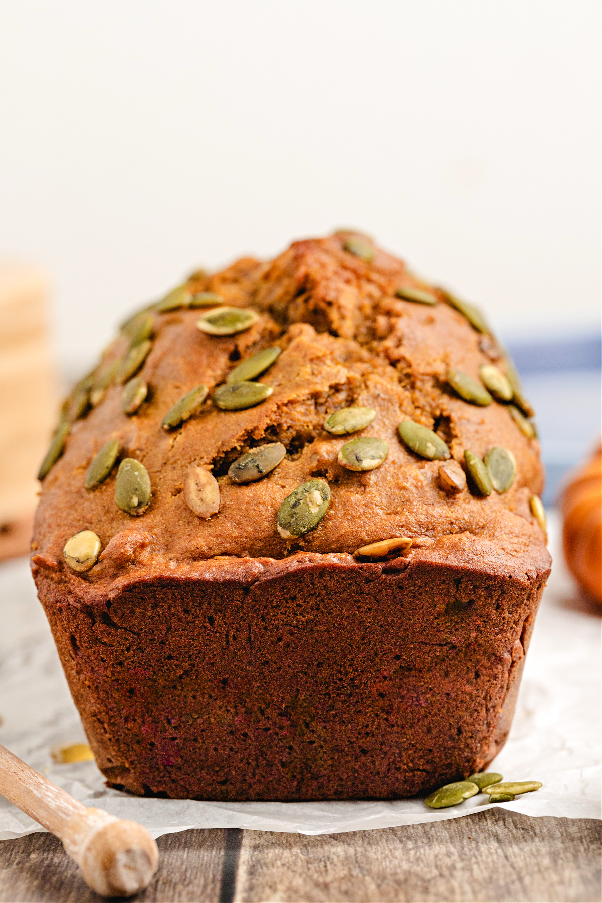 Pumpkin bread loaf with honey and olive oil for a tender crumb.