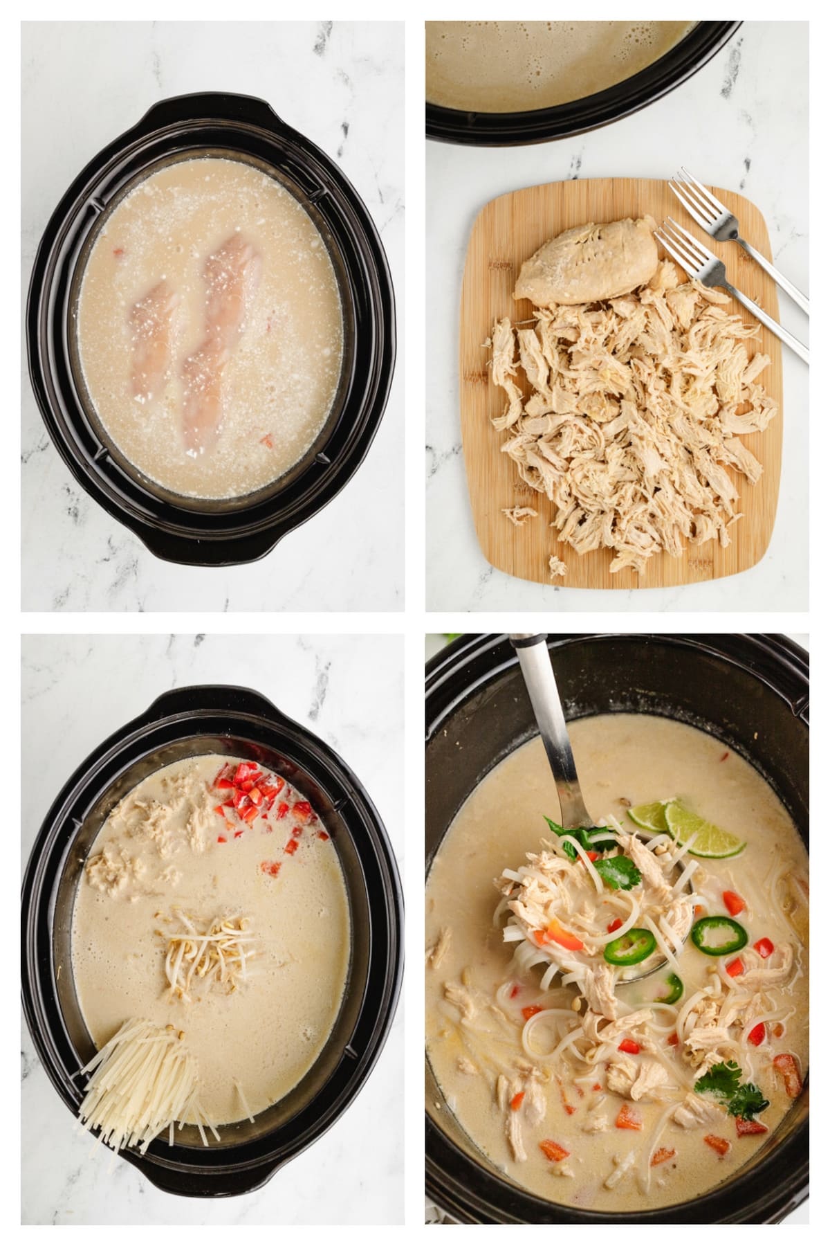 Slow Cooker Thai Chicken Noodle Soup process shots step by step collage making thai chicken noodle soup
