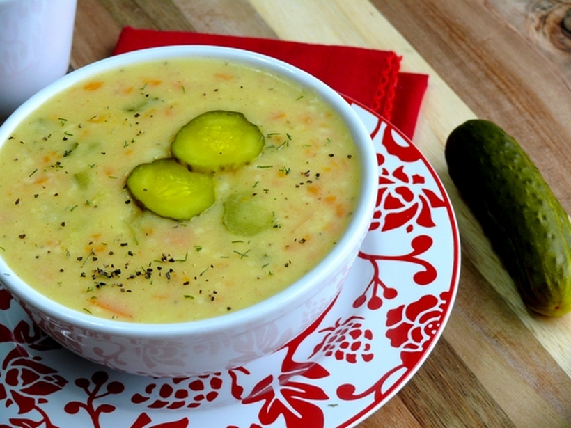 Soup with pickles on the table