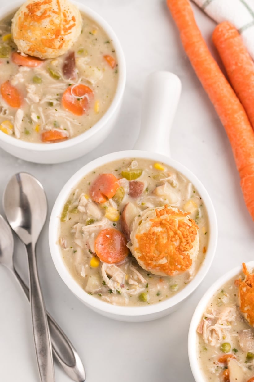 This chicken pot pie soup is a perfect comfort meal. The thick, creamy base is rich and hearty, with all the cozy flavors of chicken pot pie in soup form. chicken soup with frozen vegetables
