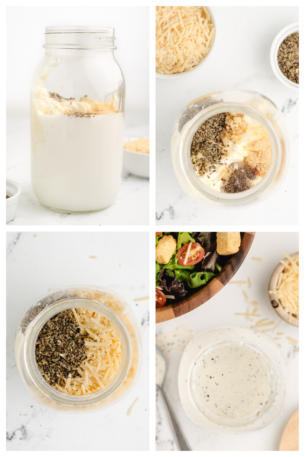 How to Make Spaghetti Factory Copycat Creamy Pesto Dressing Step-by-step of how to make Spaghetti Factory creamy pesto dressing in a mason jar