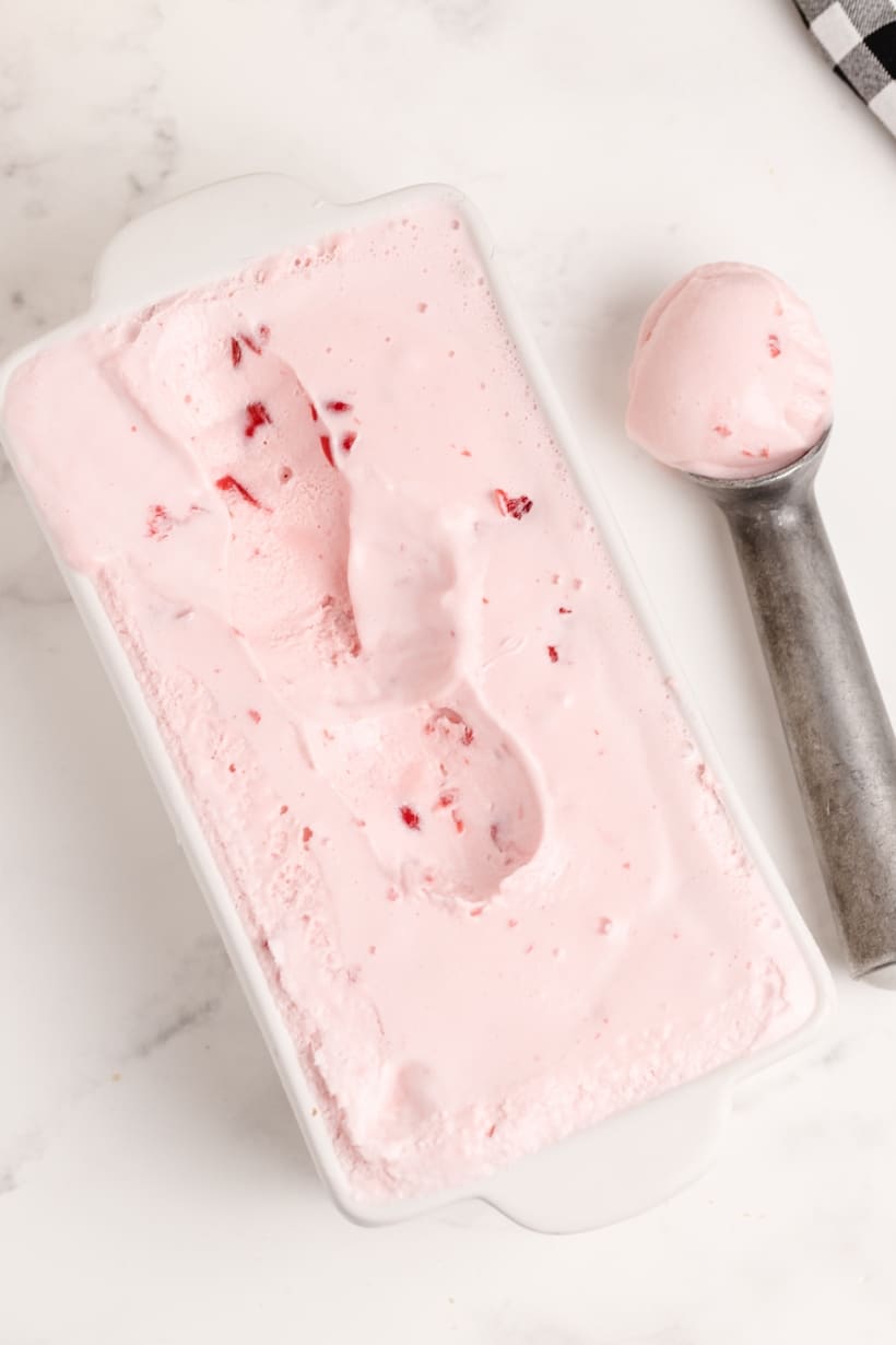 maraschino ice cream with a scooper
