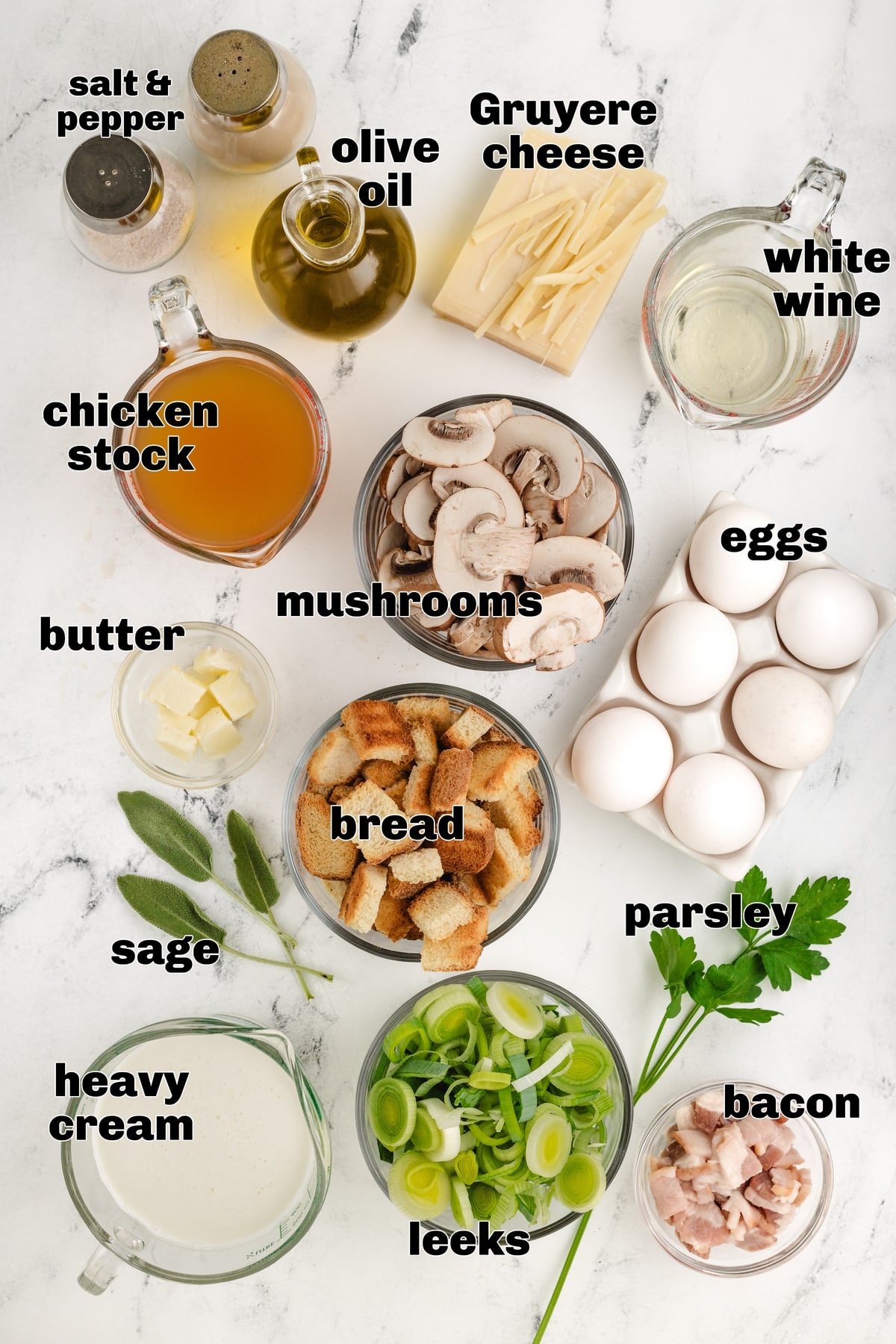 Mushroom and leek bread pudding is a favorite holiday side dish. It’s savory, satisfying, and just perfect alongside a big feast. ingredients