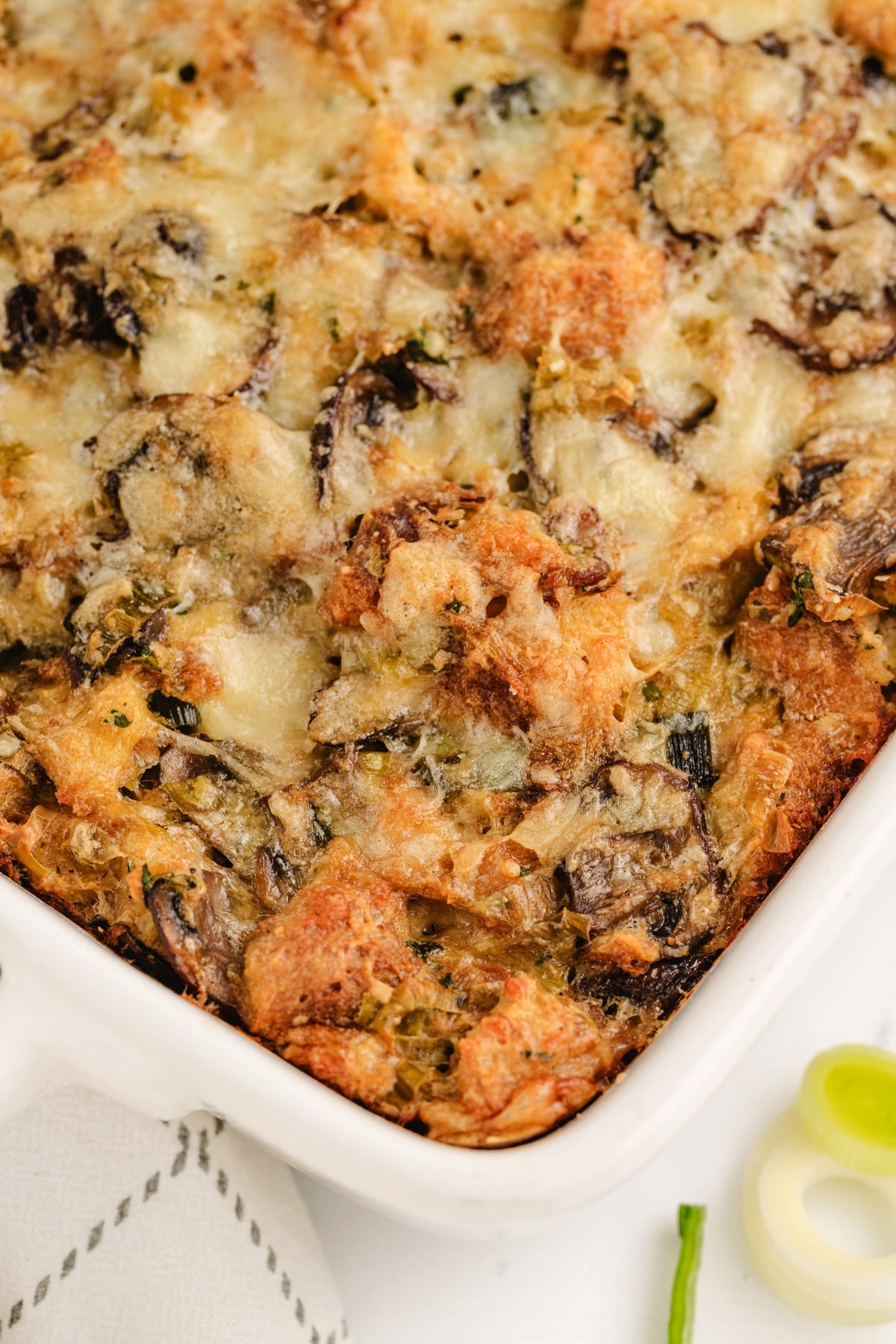 Mushroom and leek bread pudding is a favorite holiday side dish. It’s savory, satisfying, and just perfect alongside a big feast. Mushroom and Leek bread pudding