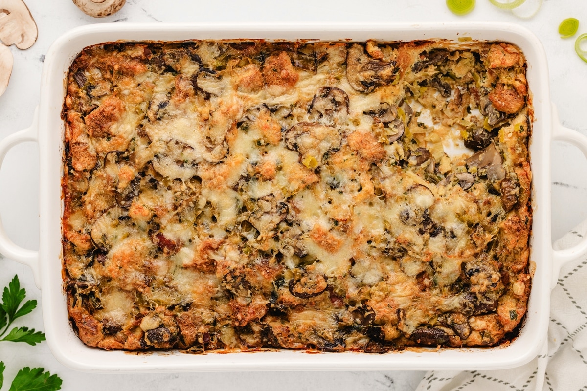 mushroom and leek bread pudding