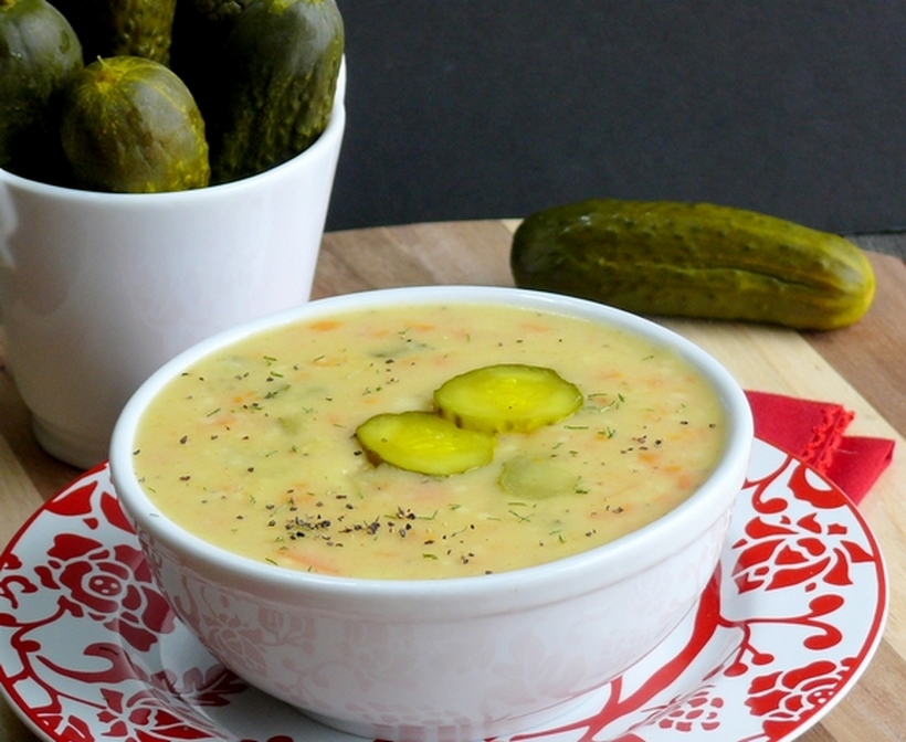 polish pickle soup in a white bowl