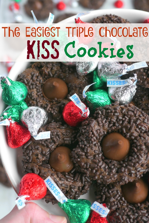 The Easiest Triple Chocolate KISS Cookies