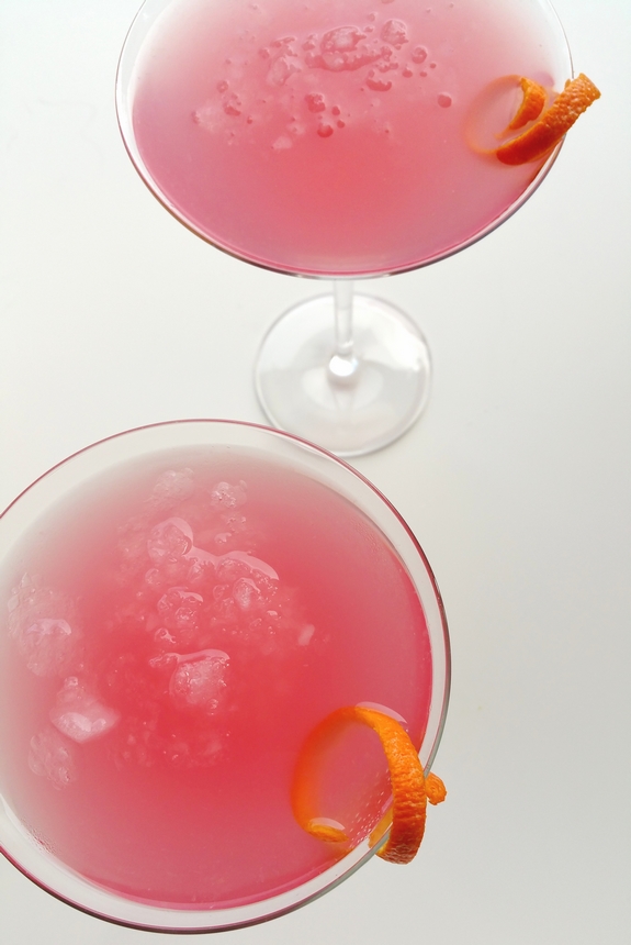 Overhead look at two of the World's Best Cosmopolitan Cocktails.