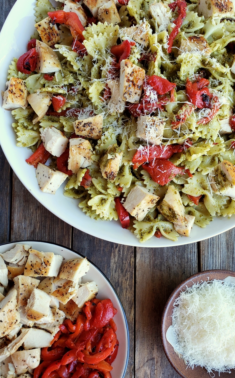 Get dinner on the table with this Quick Chicken and Pesto Pasta. It’s full of flavor and makes great leftovers for lunch. pesto pasta
