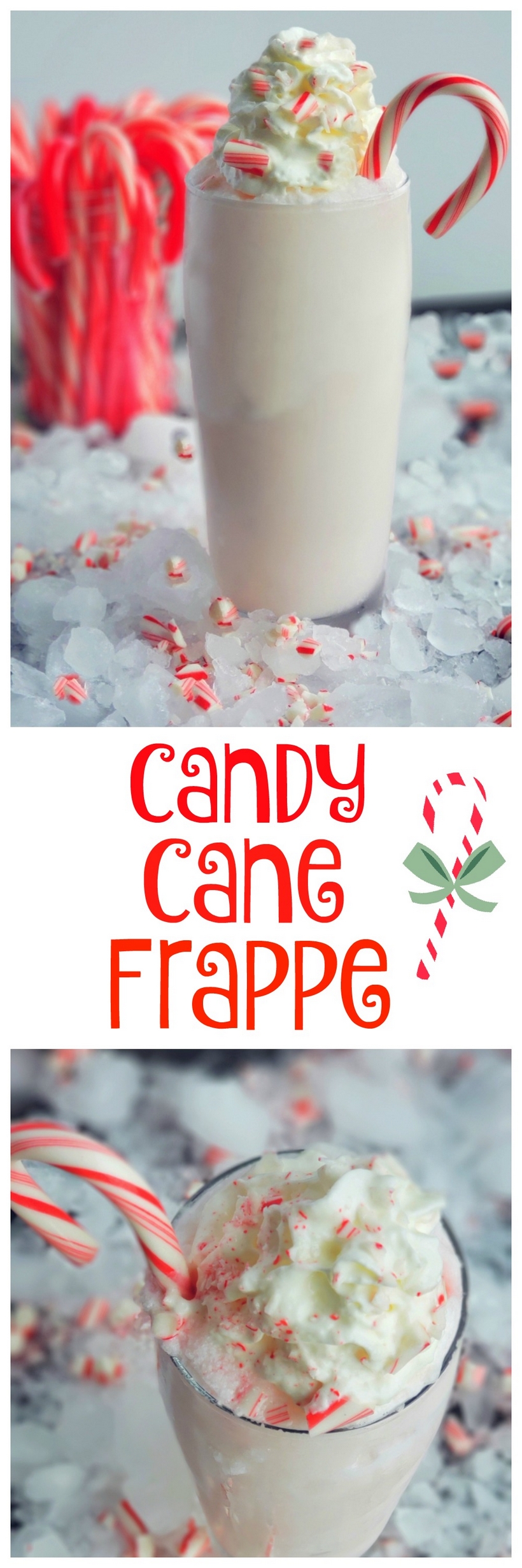 Treat yourself to a Candy Cane Frappe this holiday season or anytime you are craving a delightful peppermint flavored beverage. #noblepig #frappe #candycane
