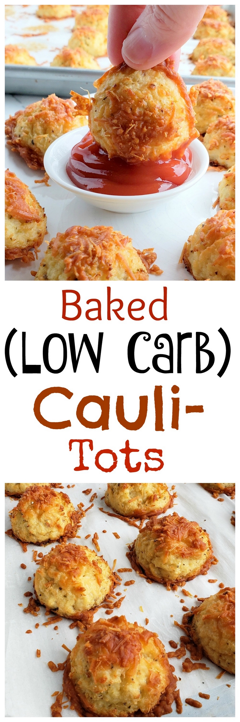Crispy, cheesy and tasty, these Baked (Low Carb) Parmesan Cauli-Tots are the answer to a healthy dinner side dish everyone in the family will love. #noblepig #cauliflower #tatertots
