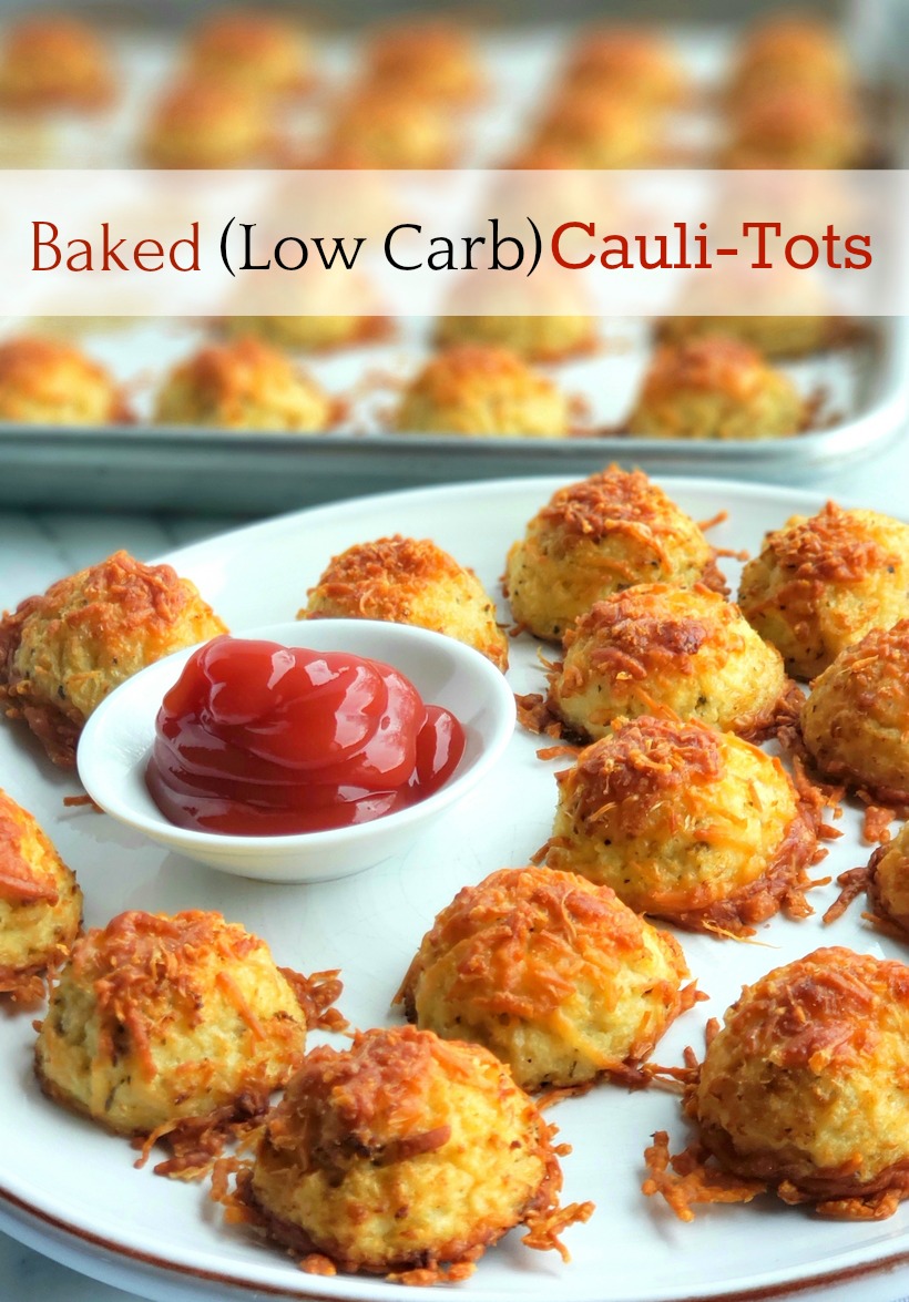 Crispy, cheesy and tasty, these Baked (Low Carb) Parmesan Cauli-Tots are the answer to a healthy dinner side dish everyone in the family will love. #noblepig #cauliflower #tatertots