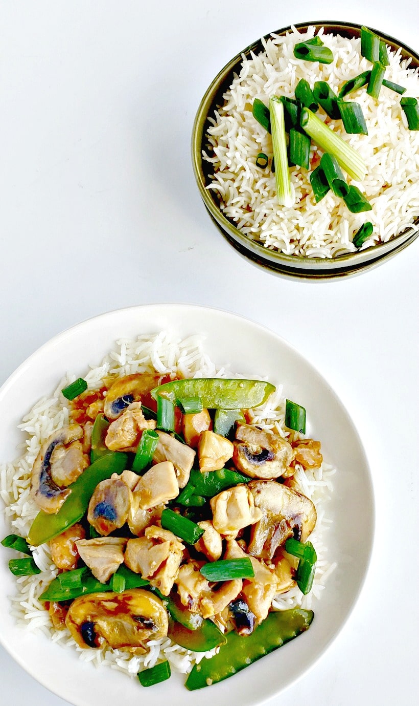 This Simple Chicken and Snow Pea Stir-Fry is the answer to a quick-fix dinner meal. Packed with crunchy veggies and an authentic tasting Chinese savory sauce, this meal is the perfect substitute for takeout. Simple Chicken and Snow Pea Stir-Fry
