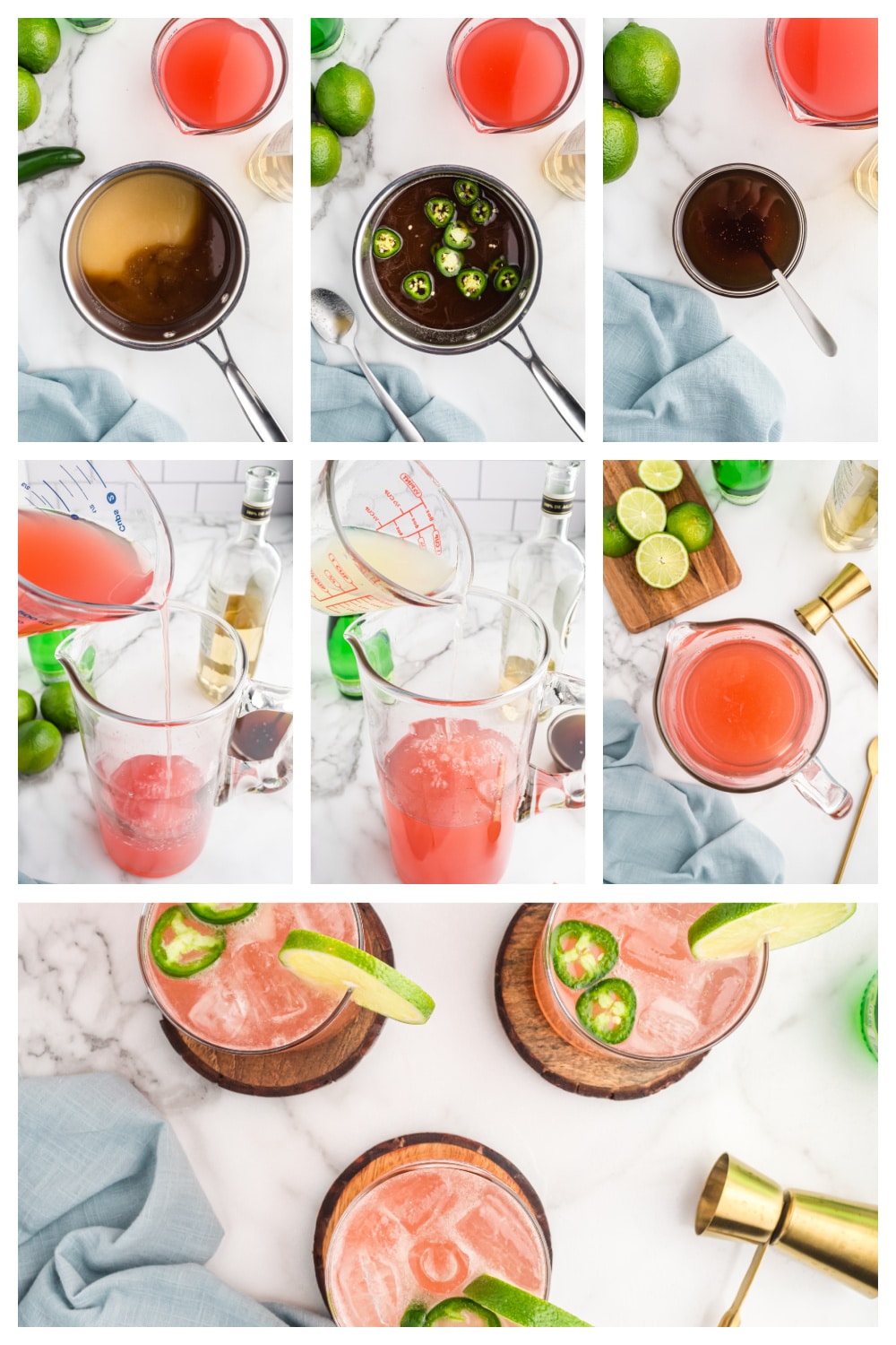 Step-by-step collage showing how to make spicy watermelon margaritas