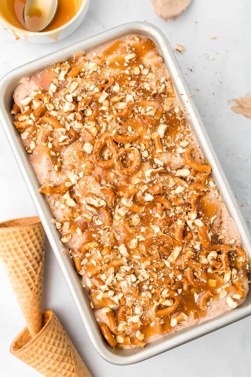 No special equipment is necessary to make this no churn, ultra-creamy, chocolate pretzel ice cream. no churn ice cream