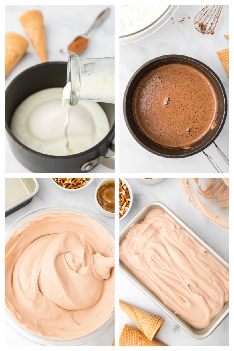 No special equipment is necessary to make this no churn, ultra-creamy, chocolate pretzel ice cream. how to make ice cream