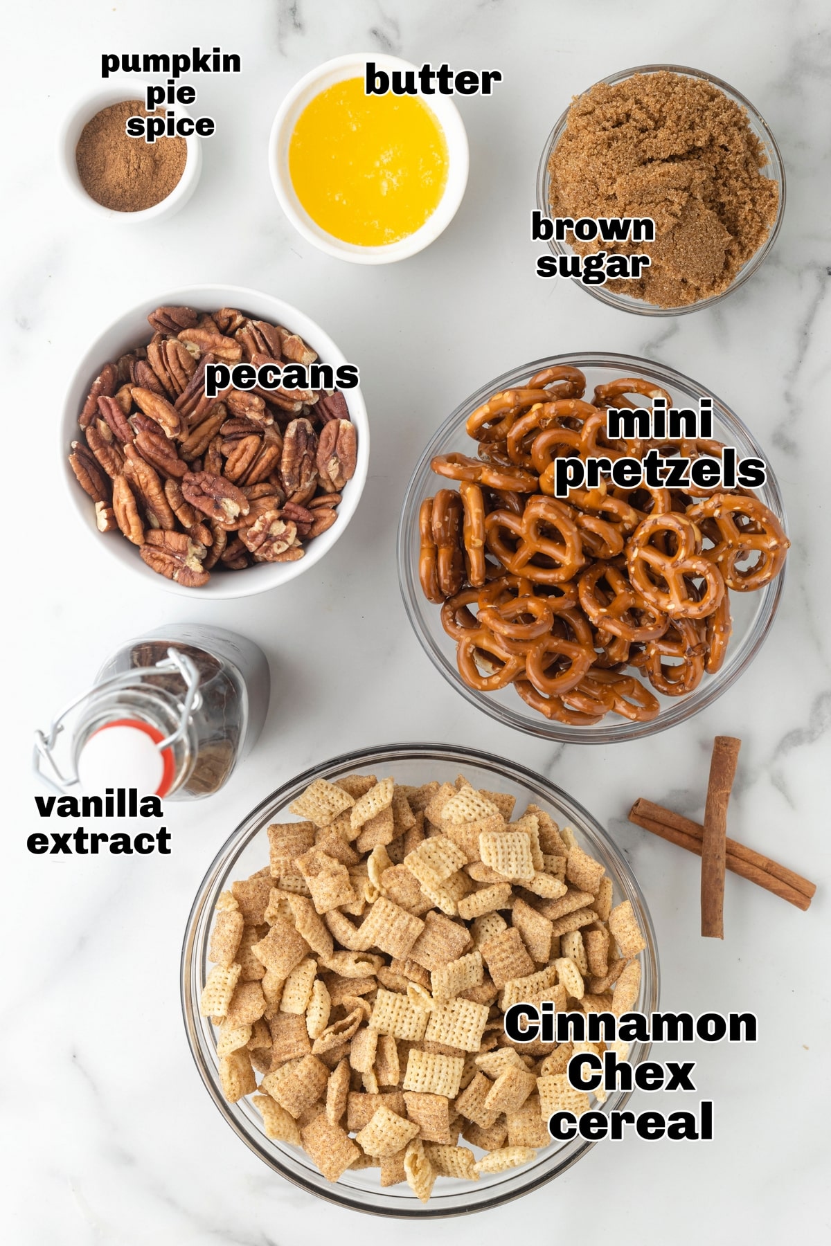 This air fryer pumpkin spice Chex mix is a sweet, crunchy snack with all the cozy holiday flavors. It's simple to toss together, and the air fryer does the rest. ingredients