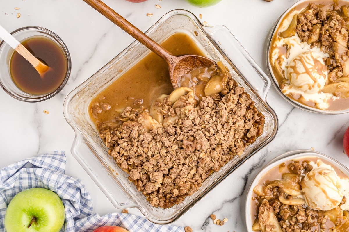 Bring all the caramel apple vibes into your kitchen with this Butterscotch Apple Crisp. Baked until perfectly chewy, it's even better with a scoop of your favorite ice cream on top. apple crisp with butterscotch
