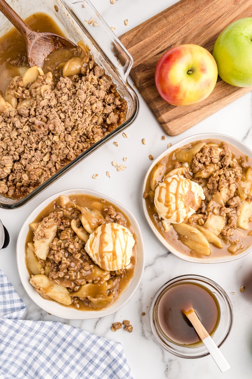 Bring the taste of caramel apples into your kitchen with a well-deserved scoop of this Butterscotch Apple Crisp. Baked to perfection, this chewy and delicious dessert is even better with your favorite ice cream on top. apple crisp with homemade butterscotch