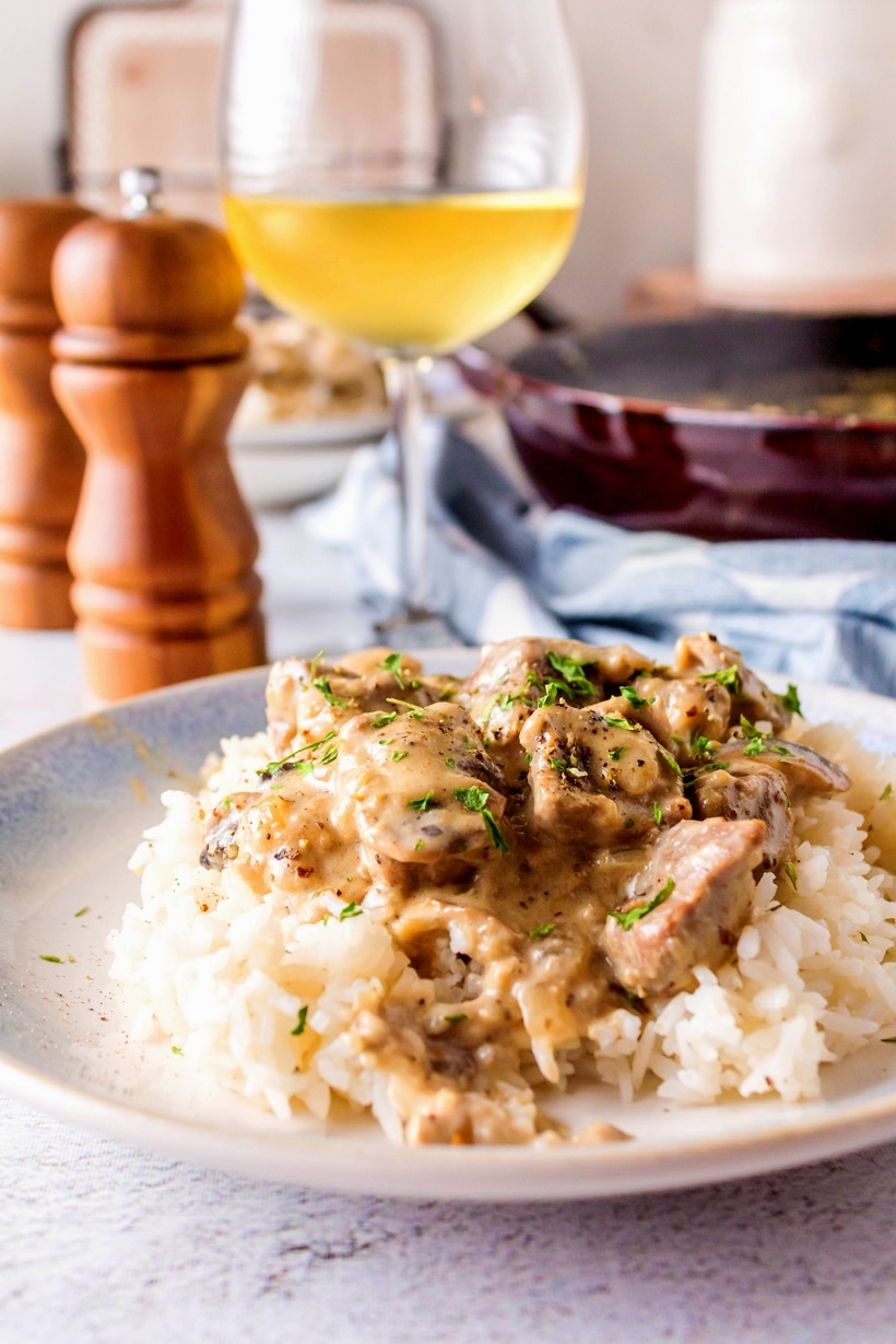 Rich and creamy beef stroganoff with its tender pieces of beef is the very definition of comfort food. Served here over rice, but this stroganoff also tastes amazing over a bed of buttery egg noodles or mashed potatoes. creamy beef stroganoff recipe