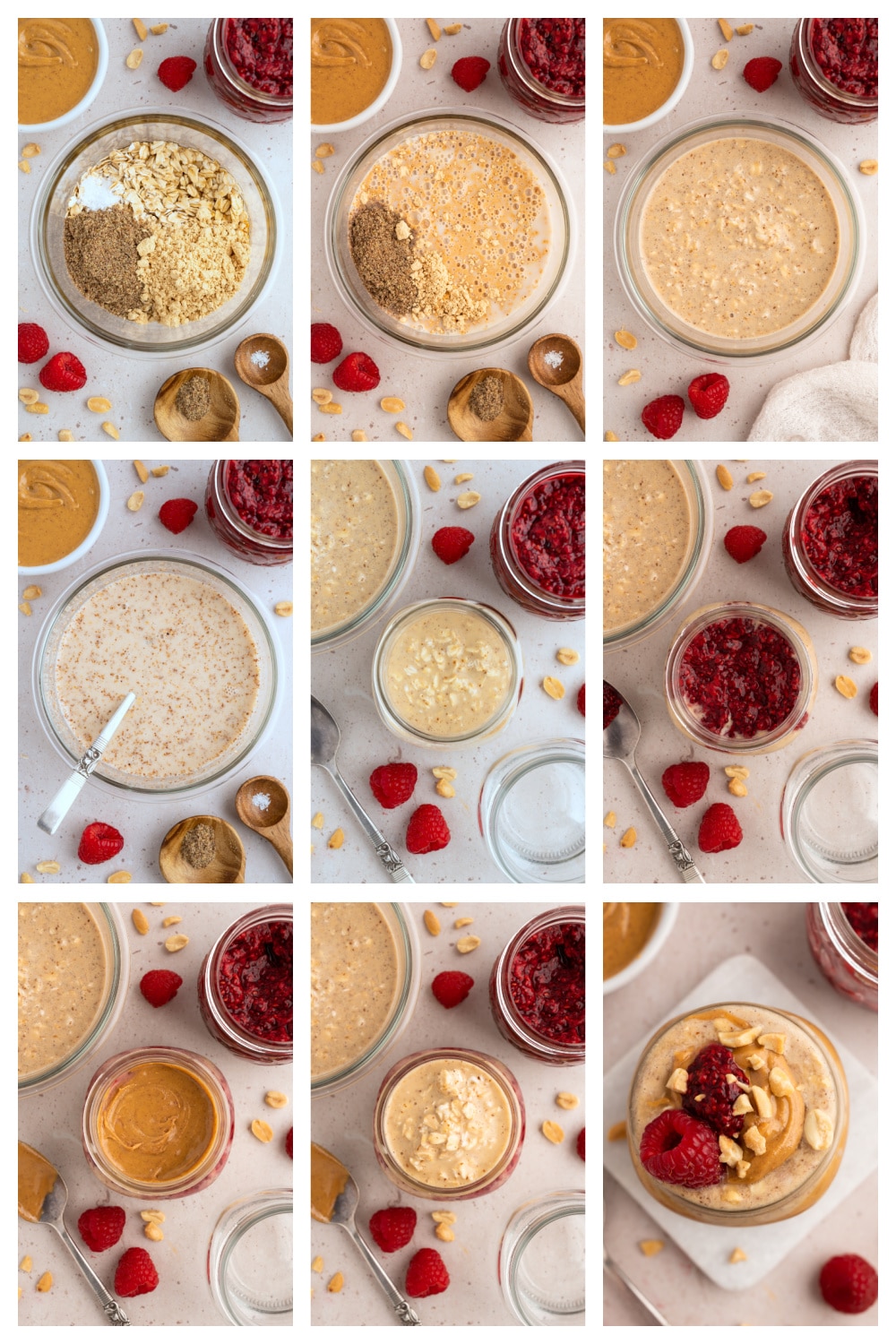 step by step collage making overnight oats