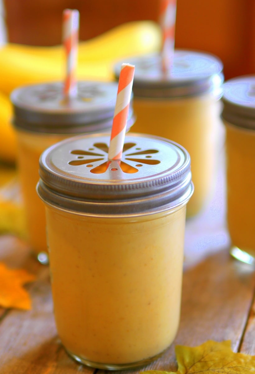 These creamy pumpkin smoothies are a great way to energize your helpers before starting cooking for the day. Delicious and a great option to go hand-in-hand with a DIY bagel bar. Pumpkin Smoothie
