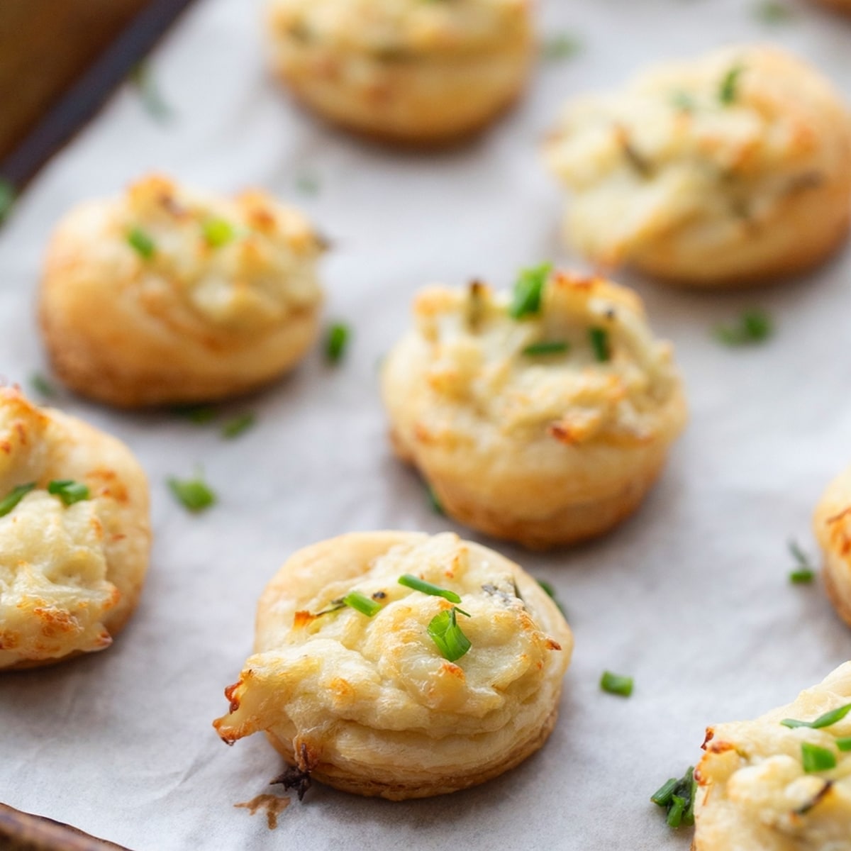 crab filled bites ready for serving. Crab filled puff pastry appetizer bite