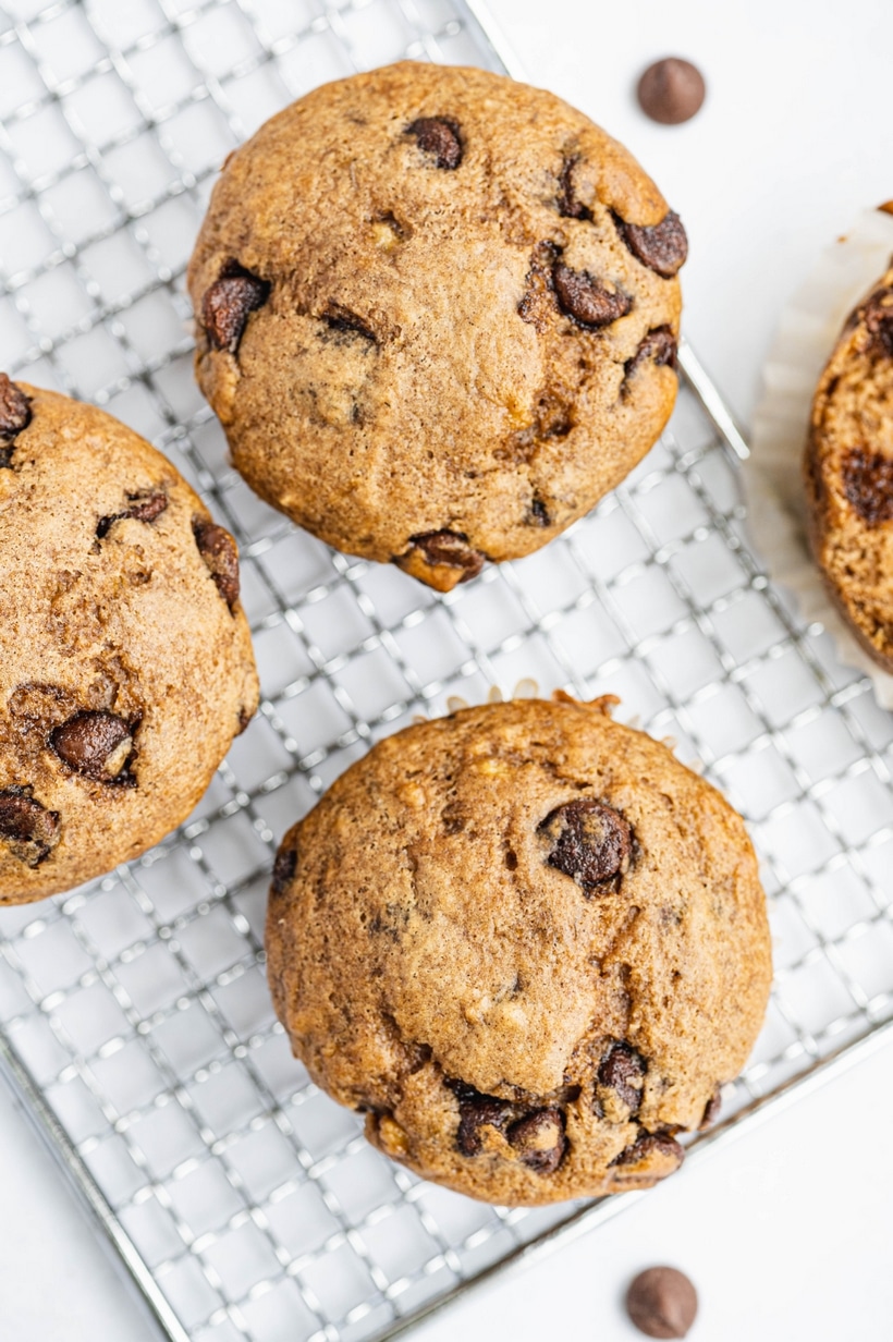 banana chocolate chip muffins tops