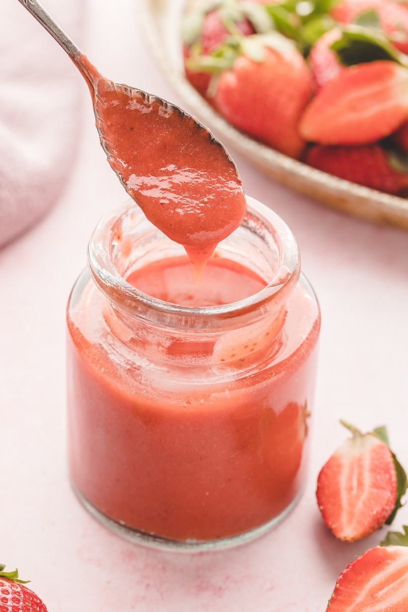 You're going to want to bottle up this simple Strawberry Sauce to always have on hand. Use it as a finishing touch on everything from waffles to pancakes, on top of cheesecake, drizzled over vanilla ice cream or spooned over shortcakes. strawberry sauce recipe