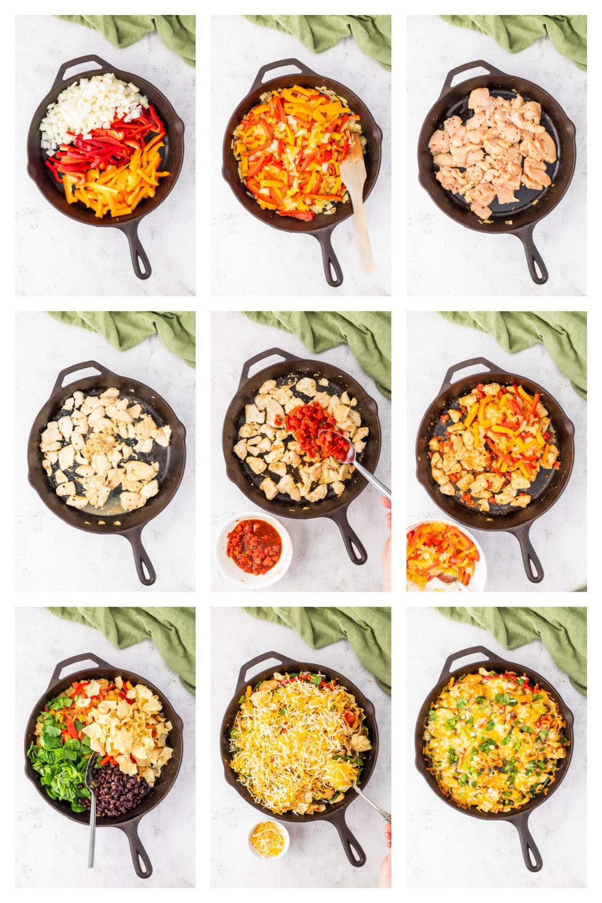 Chicken Fajita Casserole step by step step by step making of the cast iron skillet casserole