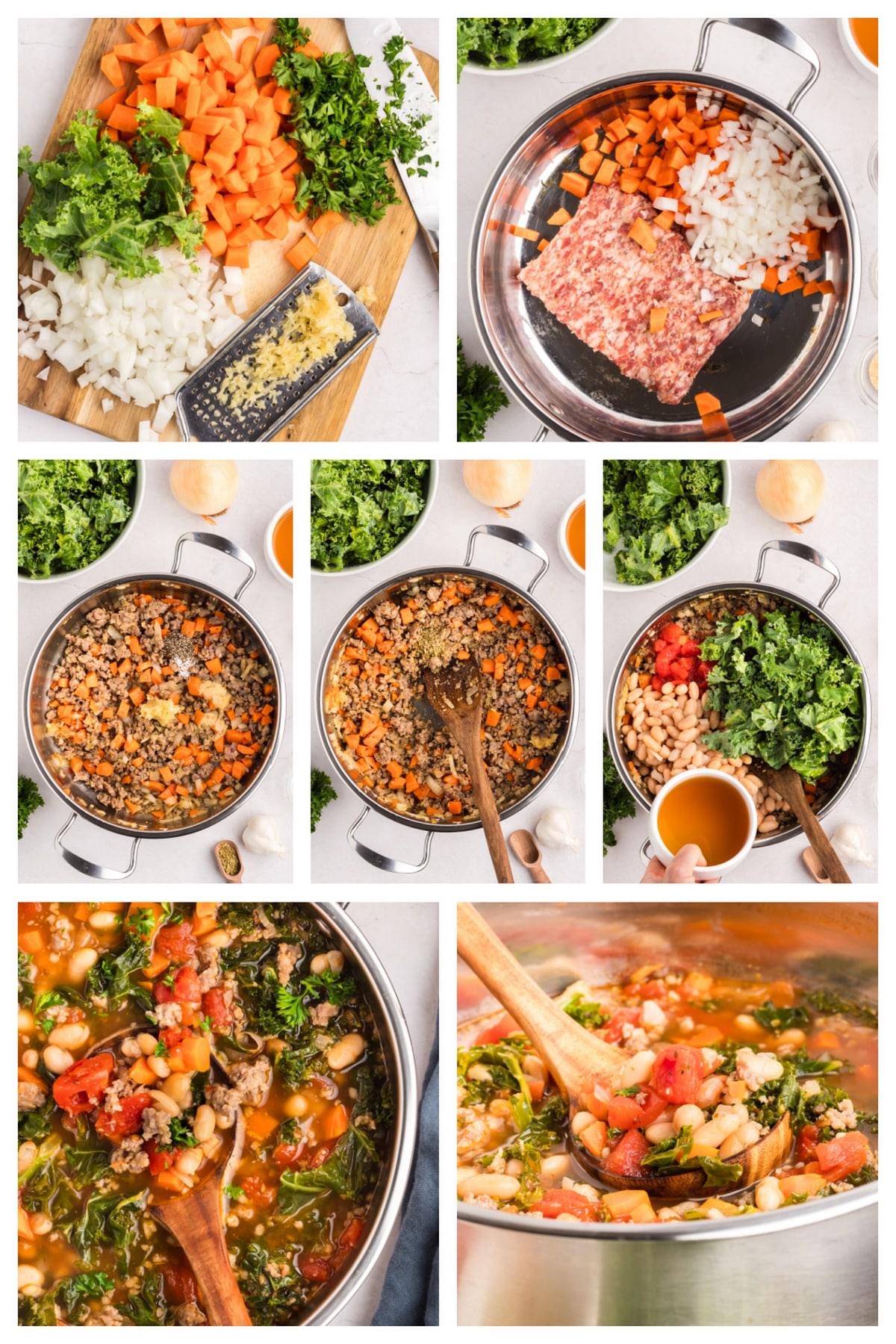 This kale and white bean sausage soup is one of my go-to comfort dinners. The combination of Italian sausage, garlic, and other seasonings makes this 30-minute soup taste like it’s been simmering on the stove all day. how to make it
