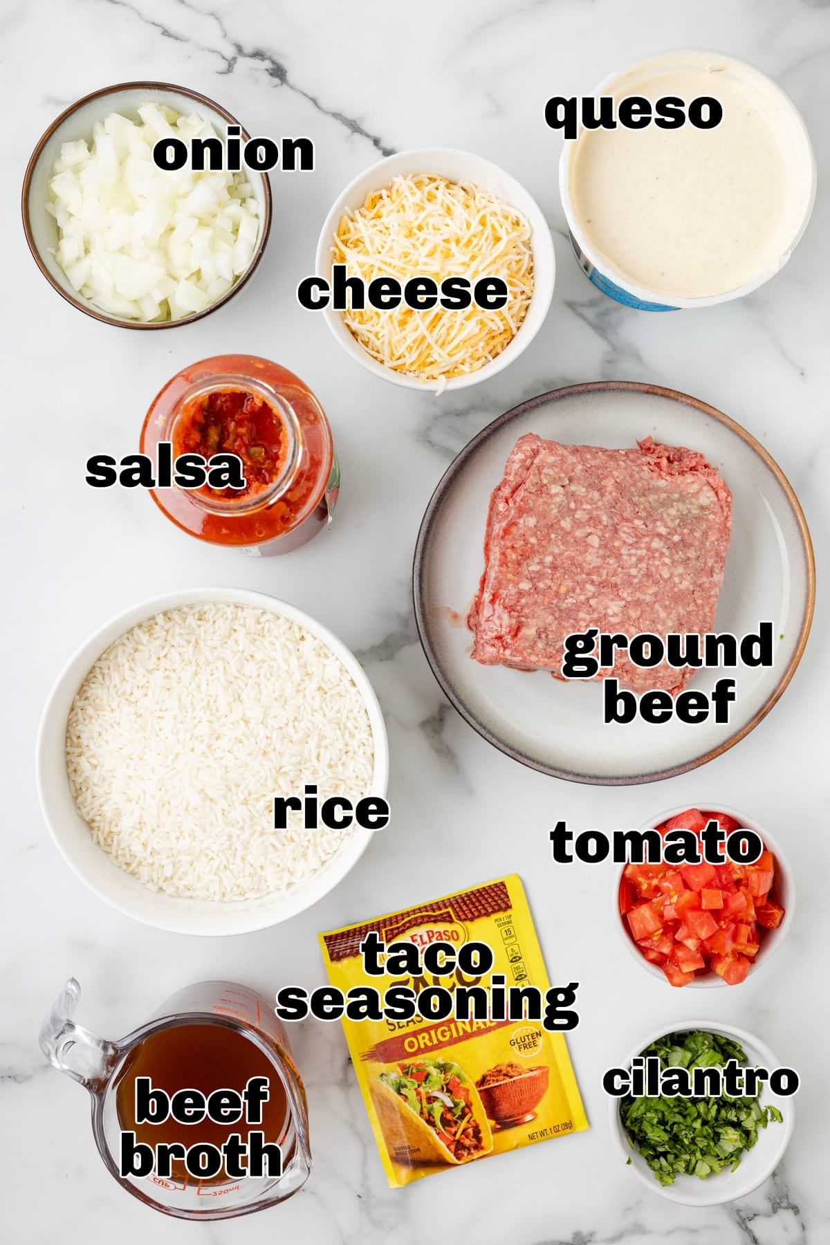 This Taco Rice Casserole is one of the easiest ways to switch up taco night. It’s layered with classic taco flavors and finished off with queso, because it makes everything better! ingredients