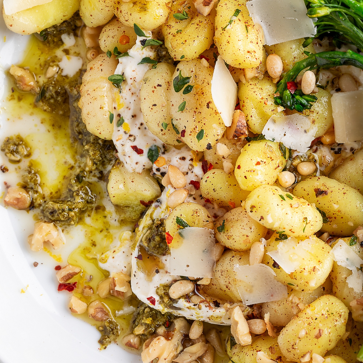 Gnocchi with Burrata, Pesto, and Brown Butter