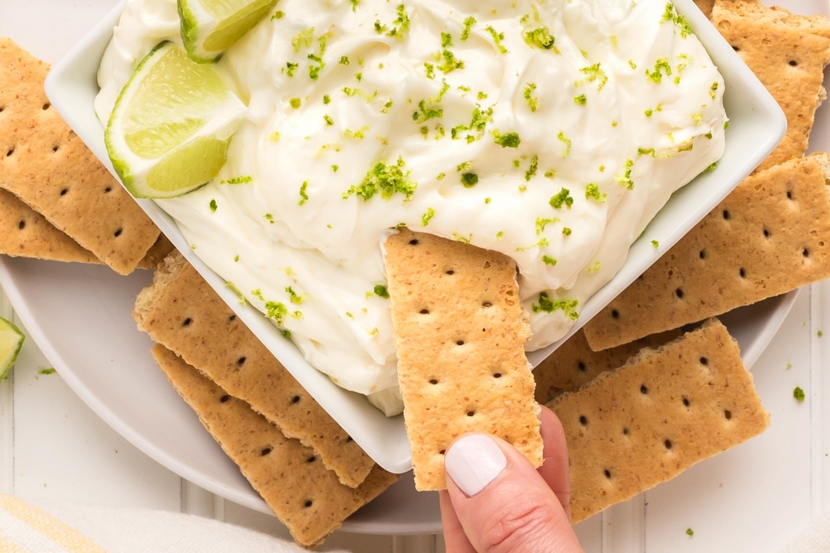 Fresh lime zest with key lime pie dip. Fresh lime zest sprinkled on top of the creamy key lime pie dip.