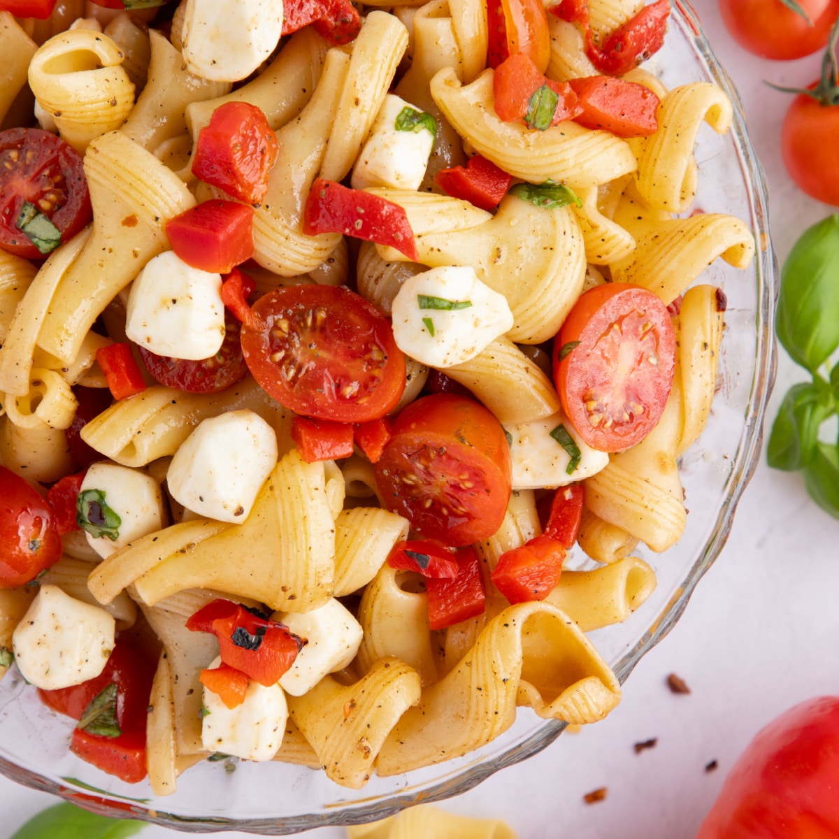 Caprese Pasta Salad with Roasted Red Peppers