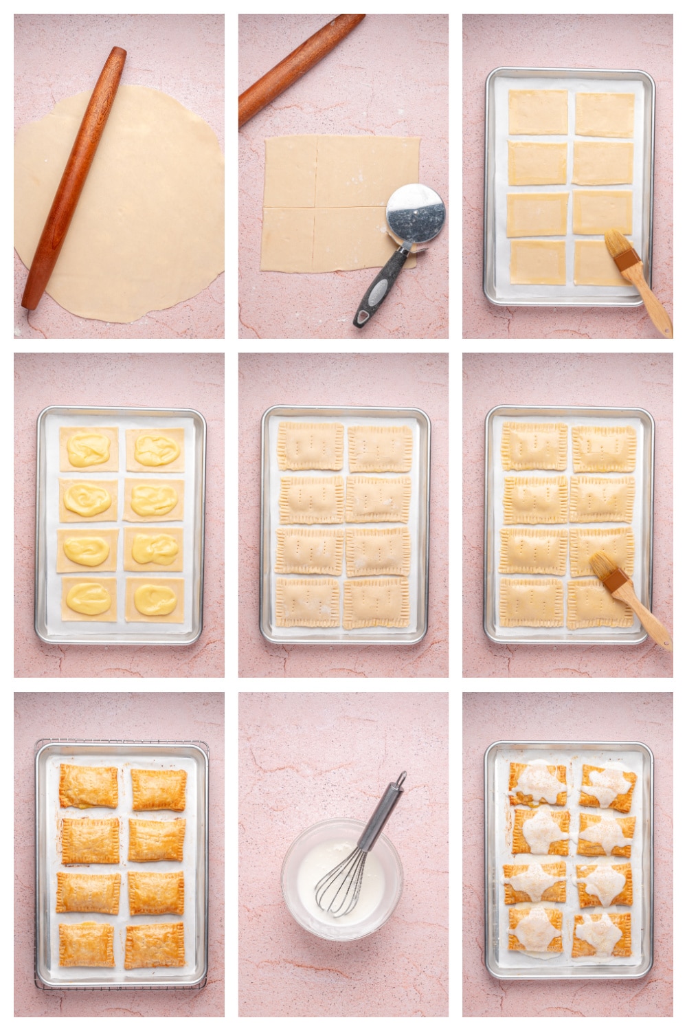 How to make lemon pop tarts from start to finish Step-by-step photo collage showing how to make lemon pop tarts from pie crust and lemon curd