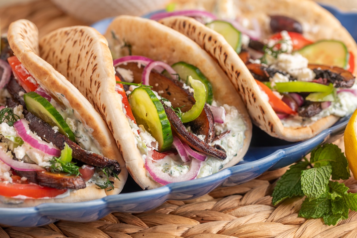 Portobello Mushroom Gyros with Tzatziki and Feta