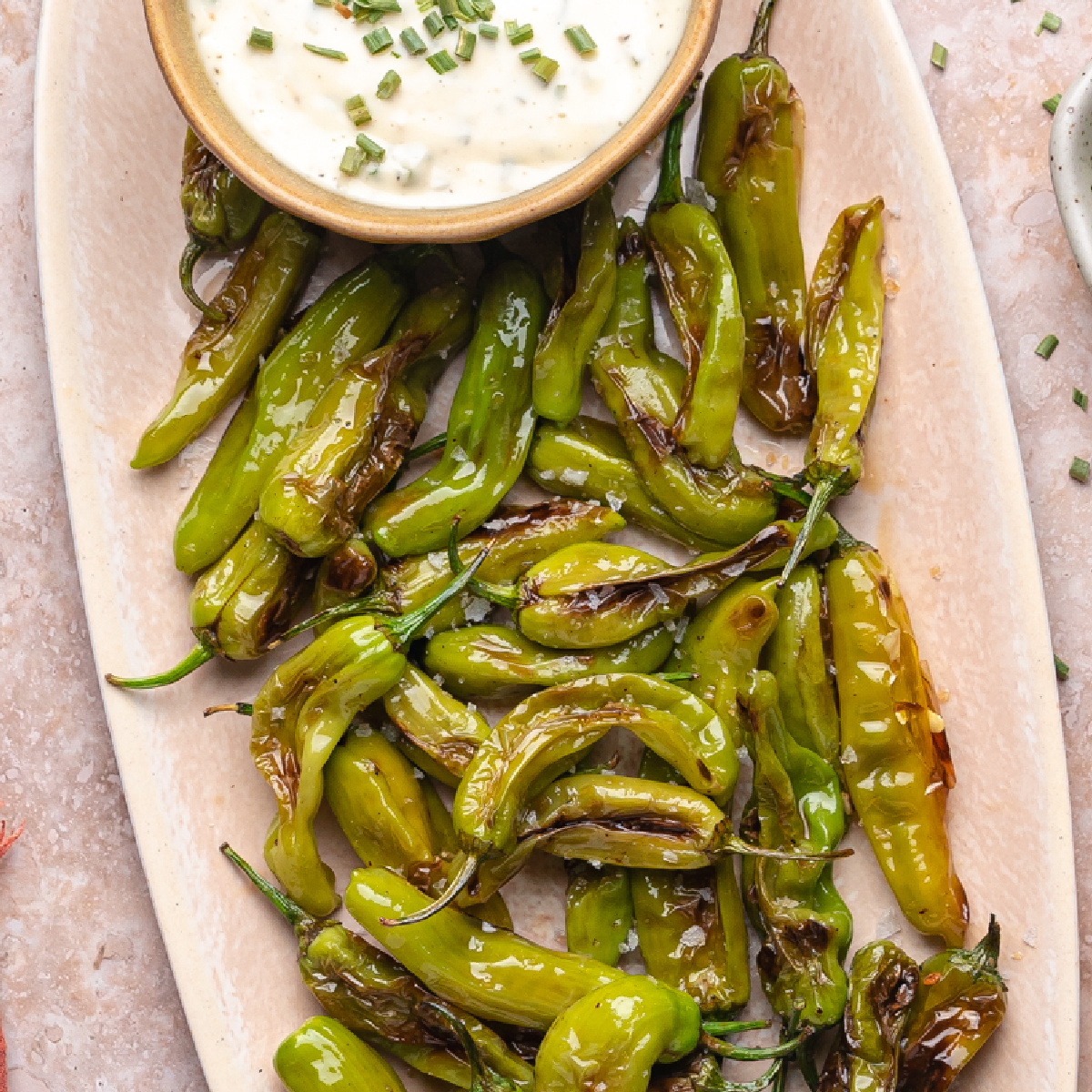 Blistered Shishito Peppers with Garlic Chive Aioli
