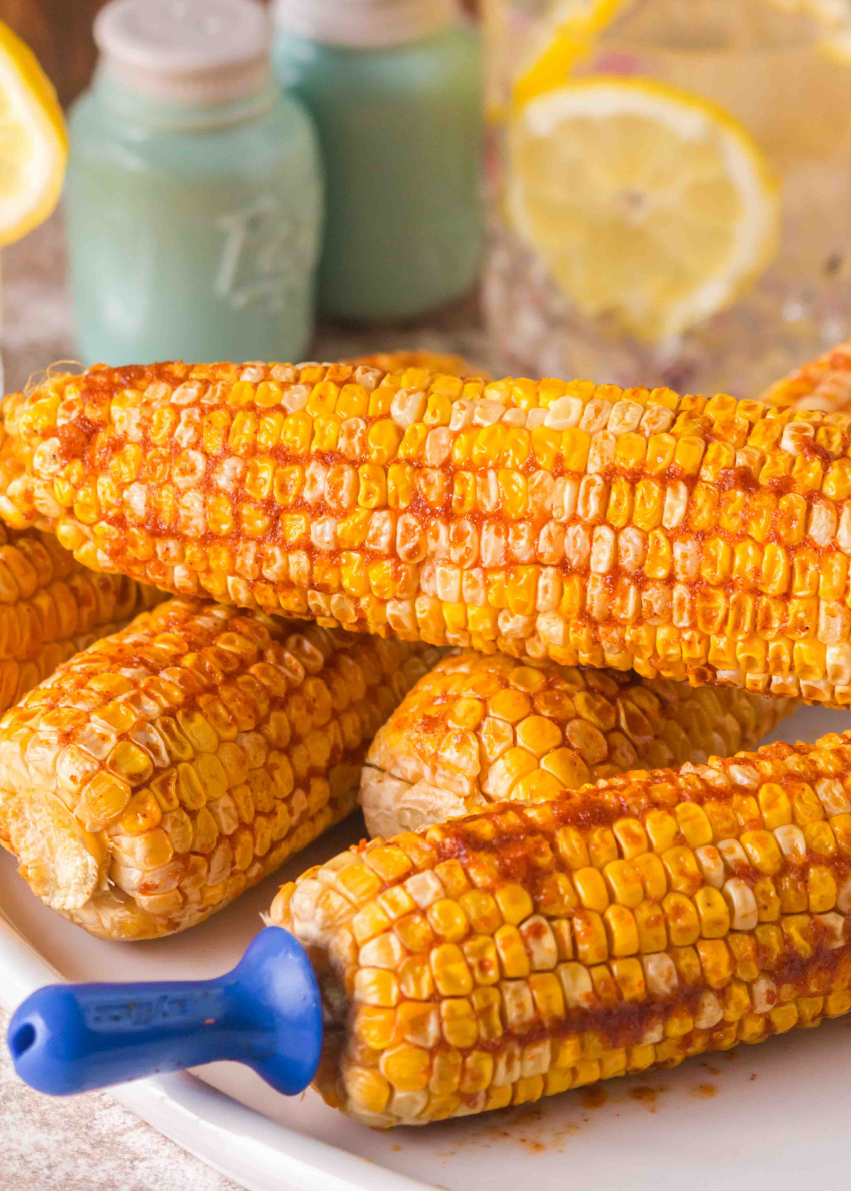 Smoked corn on the cob with garlic butter served hot off the pellet grill