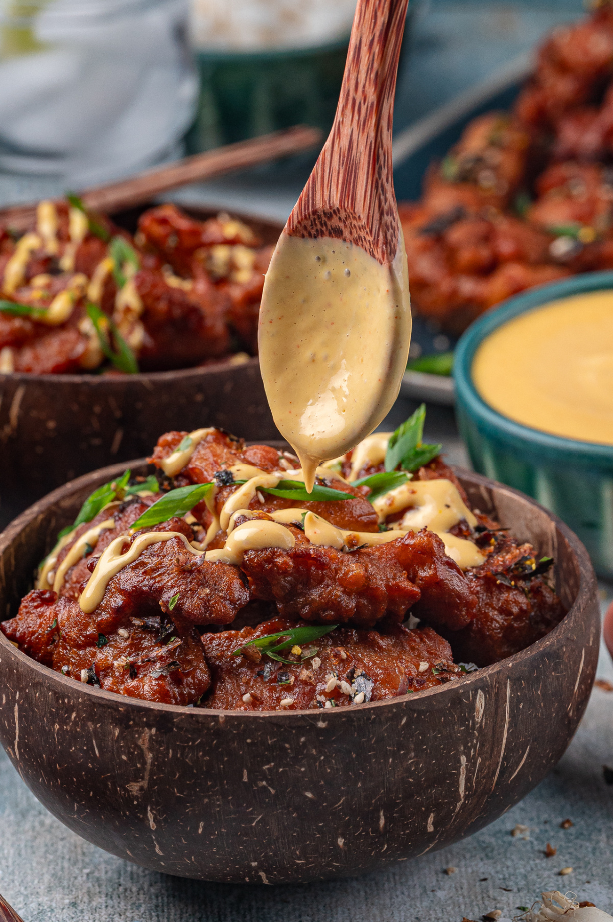 mochiko chicken with mango sauce crispy mochiko chicken with creamy mango sauce drizzle