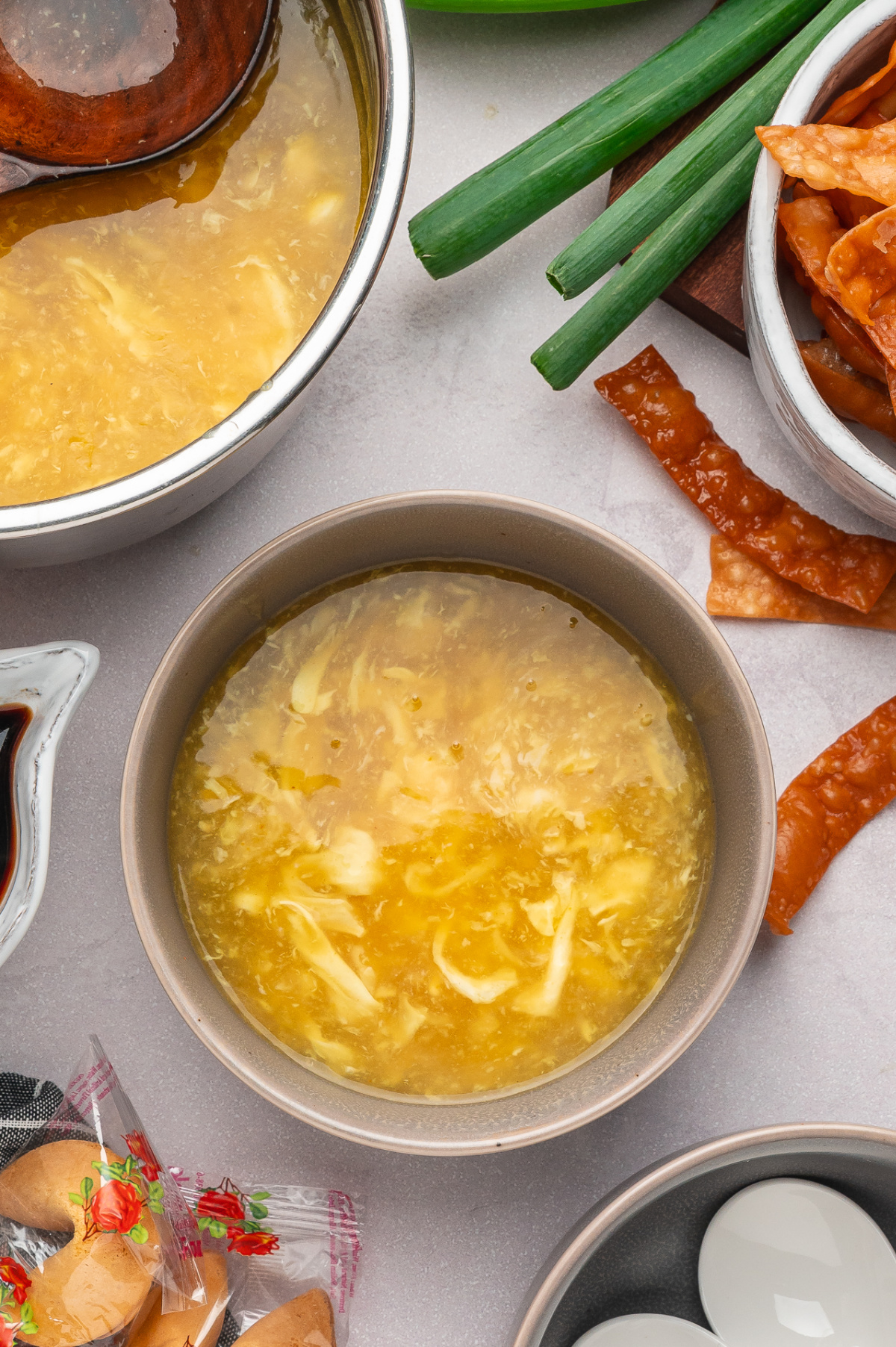 Silky egg drop soup with soft egg ribbons in broth
