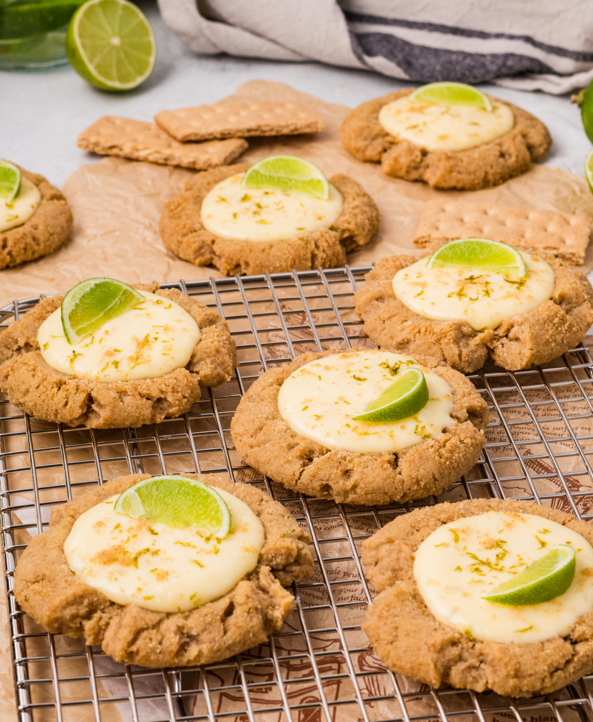 key lime pie cookies with crumb edges and citrus topping key lime pie cookies with graham cracker base, creamy lime filling, and fresh lime wedges