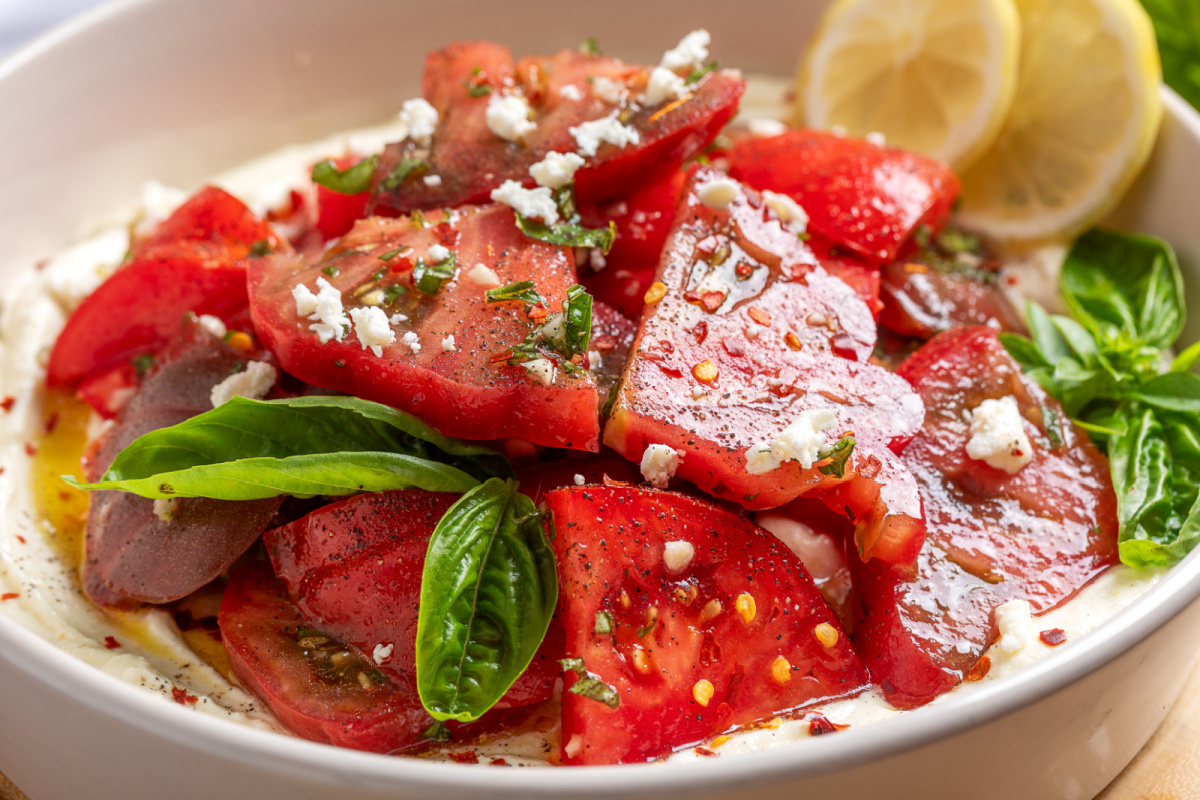 heirloom-tomato-salad-over-whipped-ricotta-feta-platter